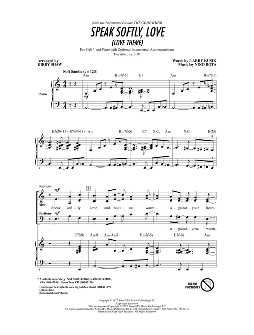 Speak Softly, Love (Love Theme) (Arr. Kirby Shaw) - Nino Rota, Larry Kusik, Andy Williams (Choral, SAB)