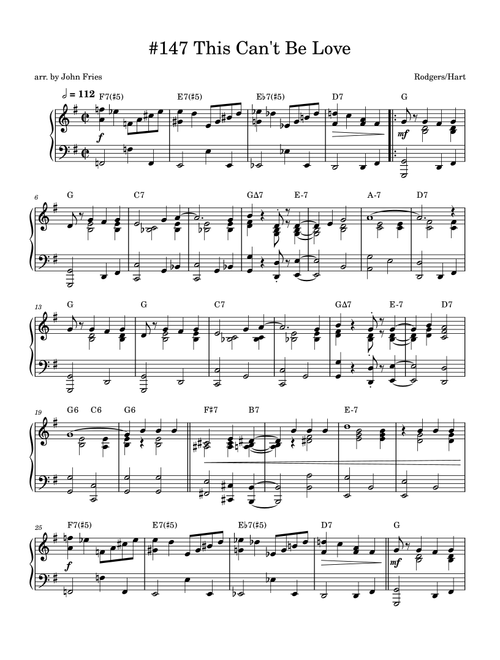 This Can't Be Love (Arr. John Fries) - Natalie Cole (Piano Solo)