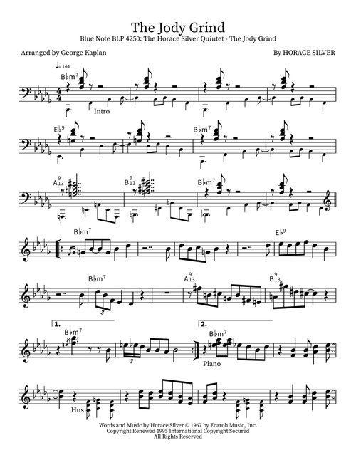 The Jody Grind (Arr. George Kaplan) - Horace Silver (Lead Sheet - Fake Book)