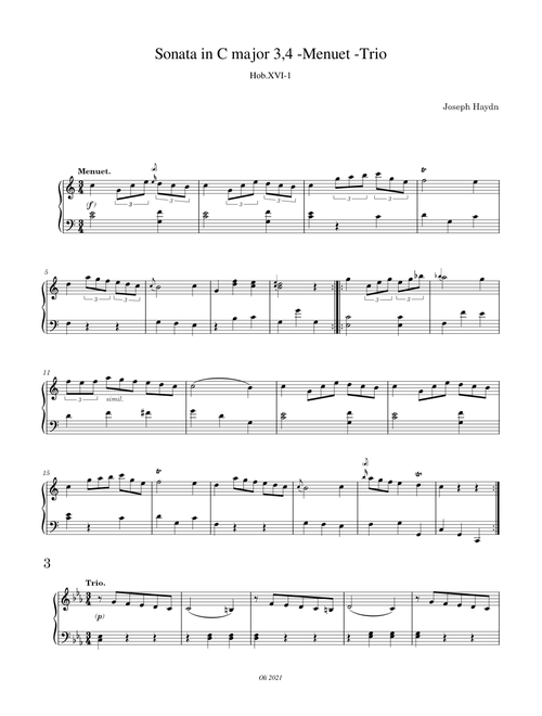 Joseph Haydn - Sonata in C major, Hob.XVI-3,4-Menuet-Trio