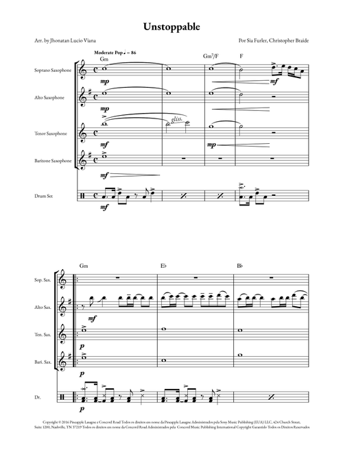 Unstoppable (Arr. Jhonatan Lucio Viana) - Sia (Small Ensemble)