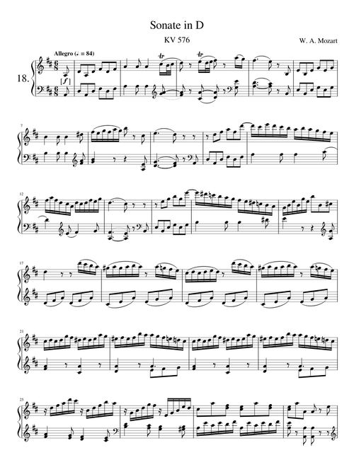 Mozart - Piano Sonata No. 18 in D major, K. 576 sheet music by