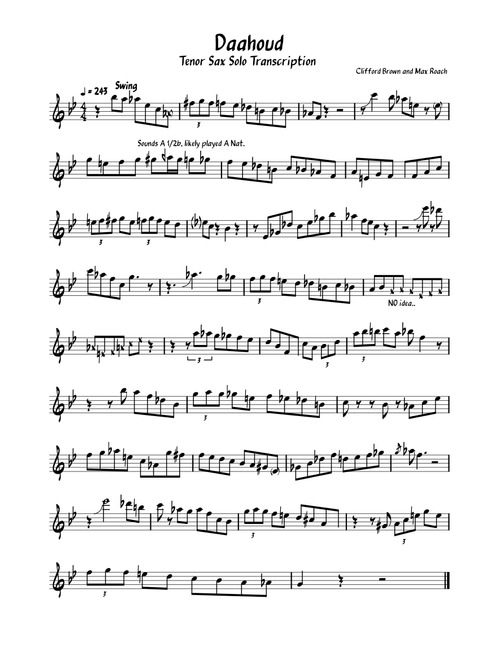 Daahoud – Tenor Sax. Solo Transcription