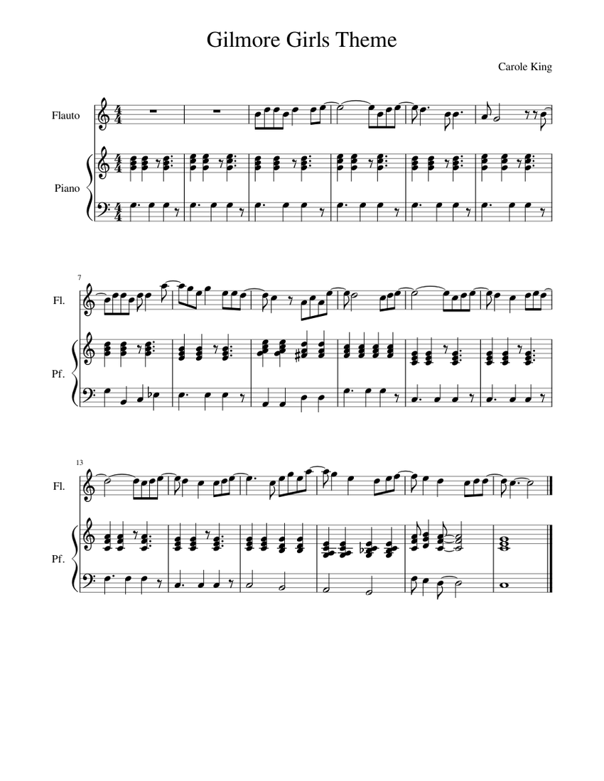 Gilmore Girls Theme Sheet Music for Piano, Flute (Solo) | MuseScore.com