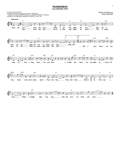 Wunderbar (from Kiss Me, Kate) - Cole Porter (Lead Sheet - Fake Book)