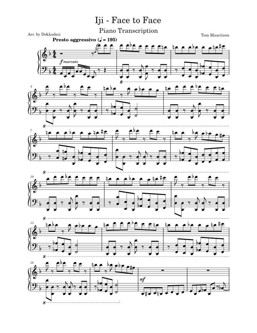 Iji - Face to Face (Piano Transcription) Sheet Music for Piano