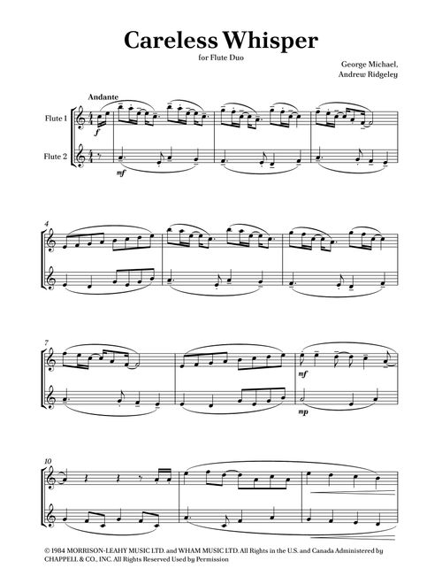 Careless Whisper (Arr. Caio Costa) - Seether (Flute Duet)