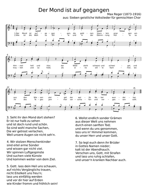 Abendlied (Der Mond ist aufgegangen) - Max Reger