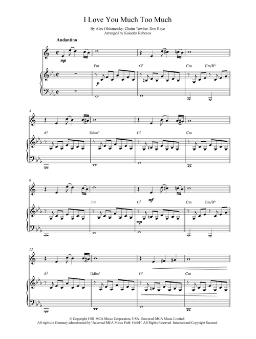 I Love You Much Too Much (Arr. Kaiserin Rebecca) - Santana (Alto Sax and Piano)