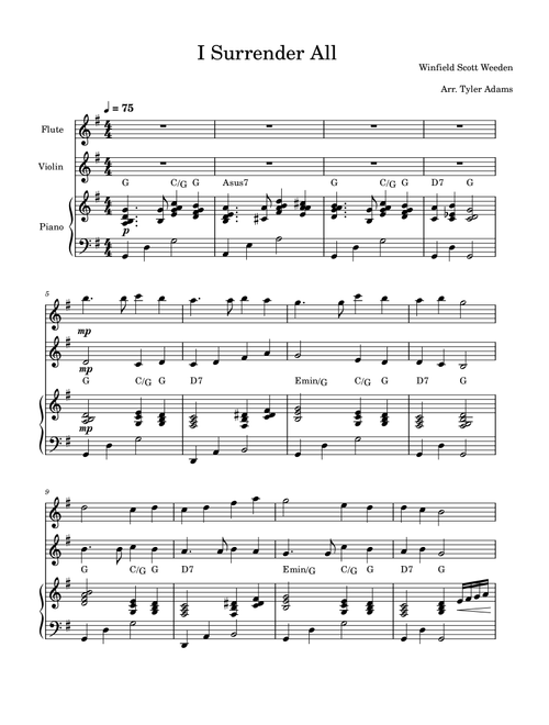 I Surrender All (Flute and Violin Duet and Piano) (Arr. Tyler Adams) - Winfield Scott Weeden (Instrumental Duet and Piano)
