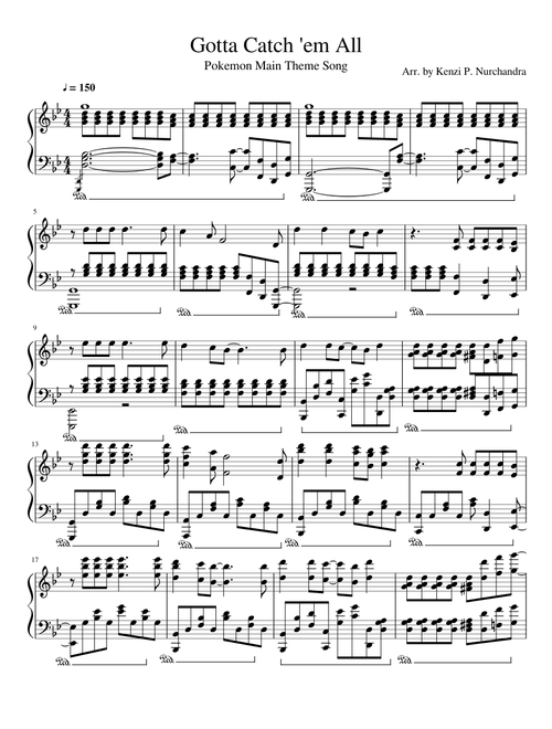 Gotta Catch em All - Pokemon Main Theme Song (for Solo Piano)
