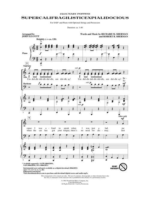Supercalifragilisticexpialidocious (from Mary Poppins) (arr. John Leavitt) - Julie Andrews (Choral, SAB)