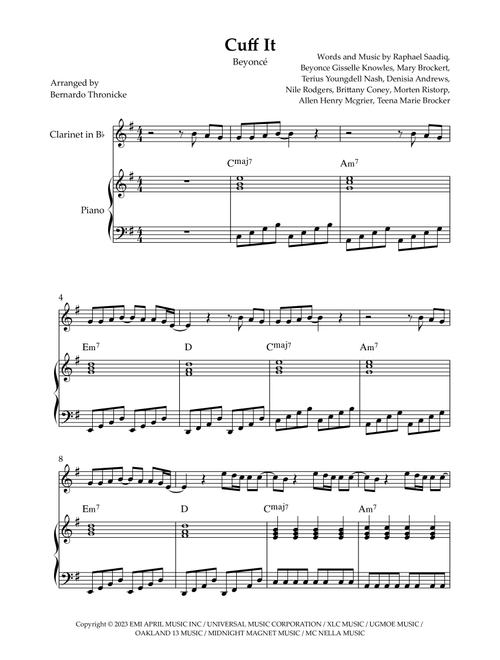 Cuff It (Arr. Bernardo Thronicke) - Beyonce (Clarinet and Piano)