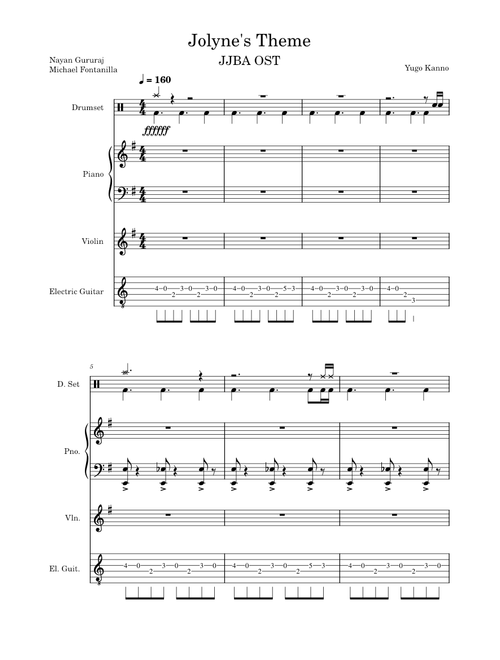 Jolyne's Theme for guitar, piano, drums, and violin