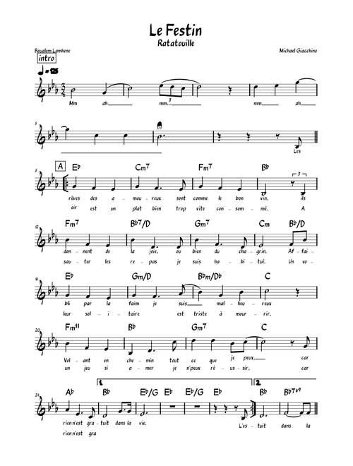Le Festin (Ratatouille) Lead Sheet (melody, chords and lyrics)