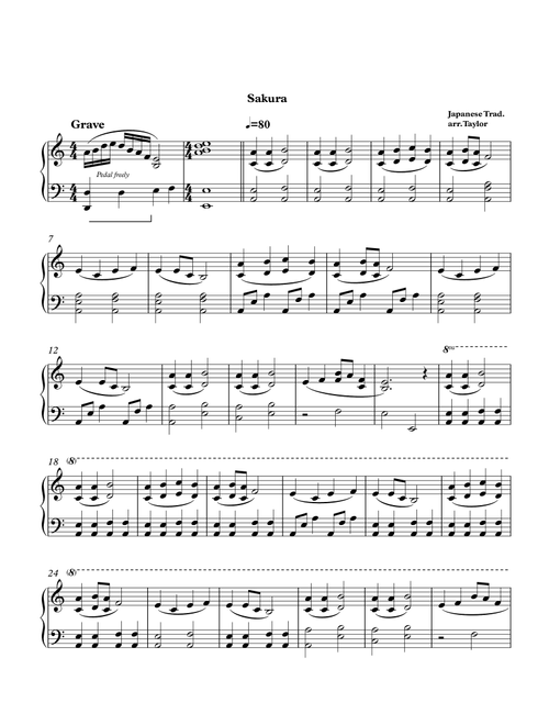 Sakura (cherry blossum) (Arr. Paul Taylor) - Japanese traditional (Piano Solo)