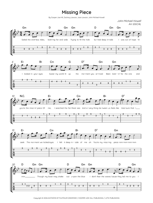 Missing Piece (Arr. Arr. Ed.CAL) - Cooper Joe Hill, Zachary Lawson, John Michael Howell (Guitar Tab)