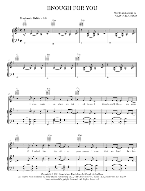 Enough for you - Olivia Rodrigo (Piano-Vocal-Guitar)