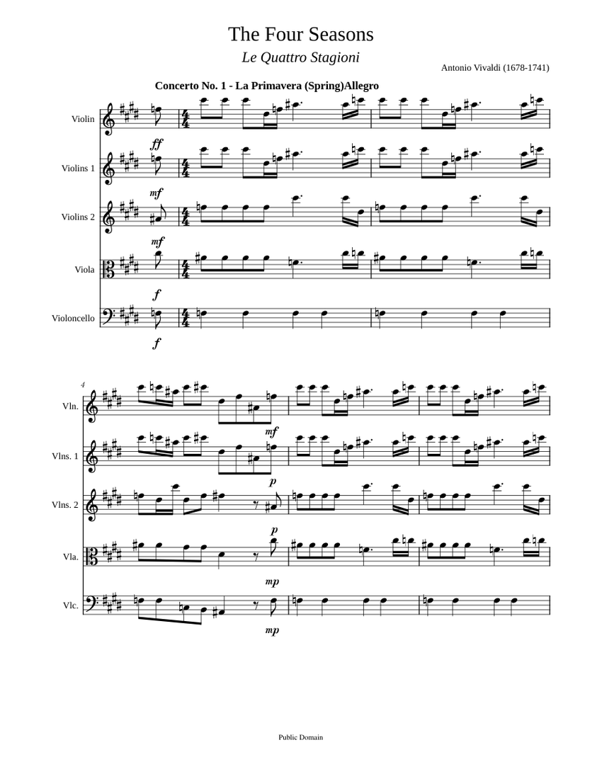 The four seasons - spring – Antonio Vivaldi Sheet Music for Violin ...