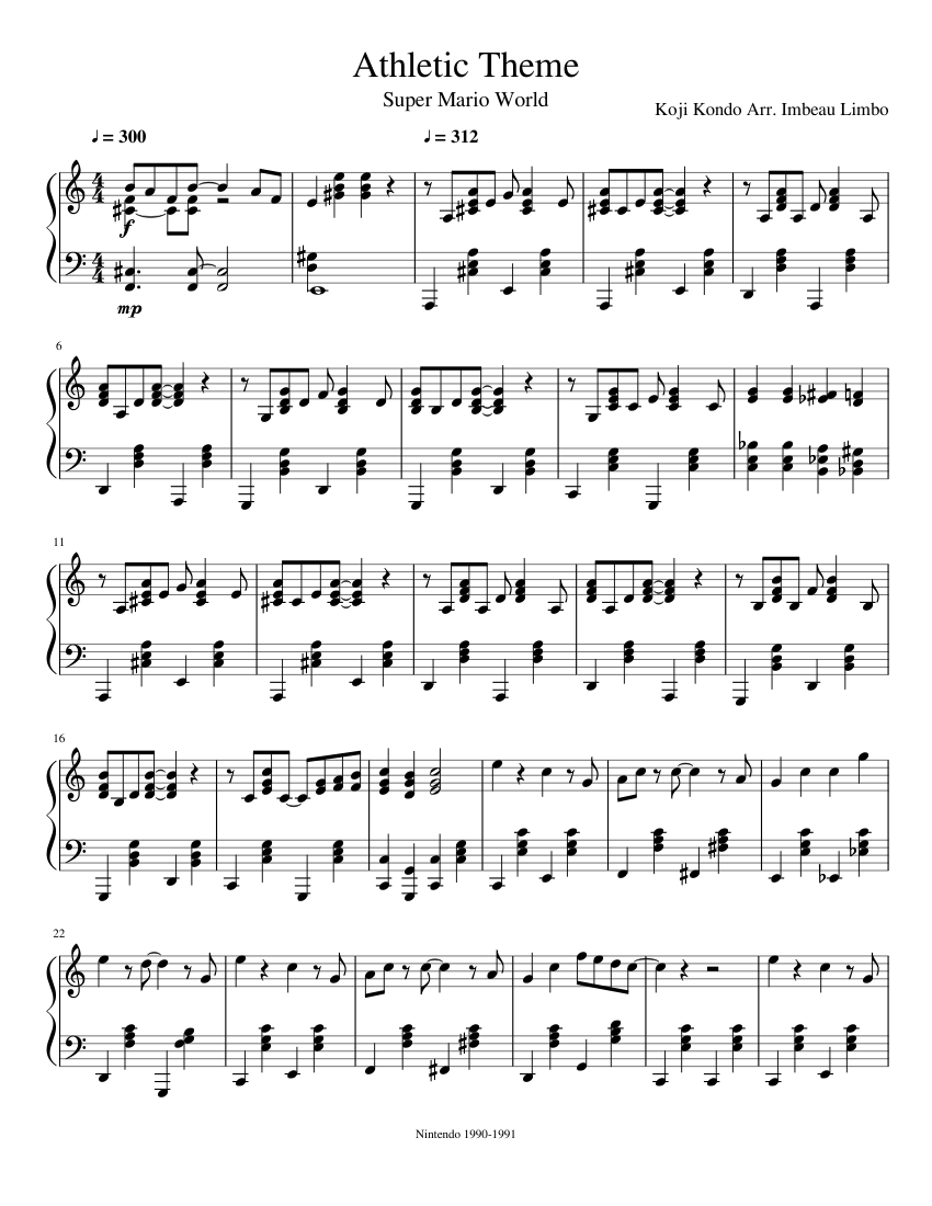 Athletic Theme Super Mario World Sheet music for Piano Solo Musescore