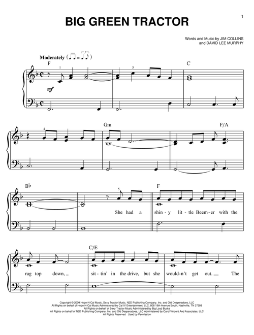 Big Green Tractor - Jason Aldean (Easy Piano)