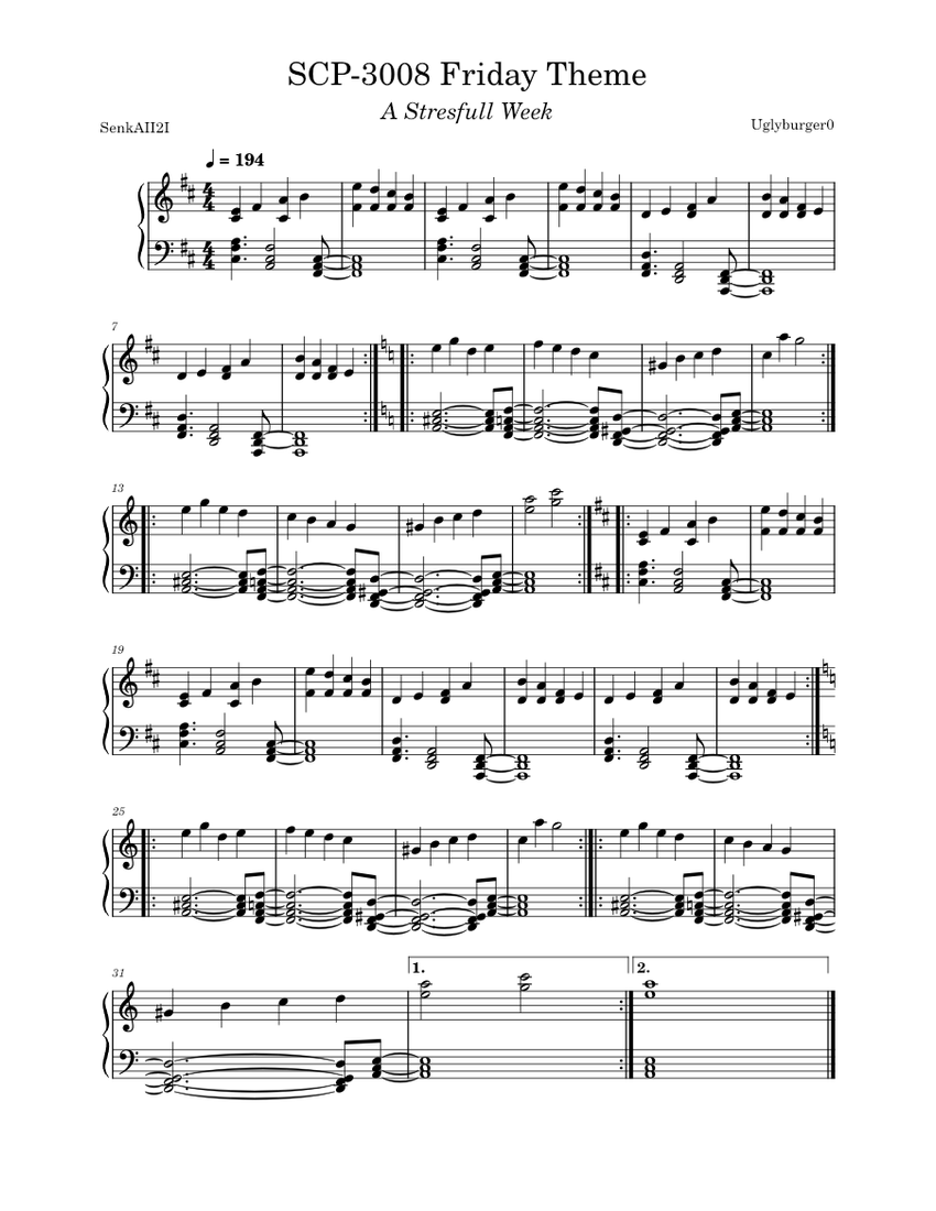 SCP3008 Friday Theme Sheet music for Piano (Piano Duo