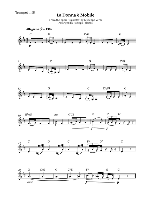 La Donna è Mobile (Arr. Rodrigo Faleiros) - Verdi, Giuseppe Verdi (Trumpet Solo)