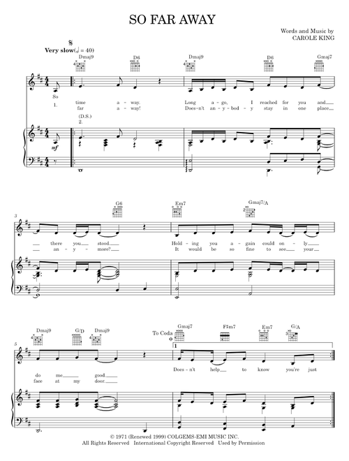 So Far Away - Carole King, Rod Stewart (Piano-Vocal-Guitar)