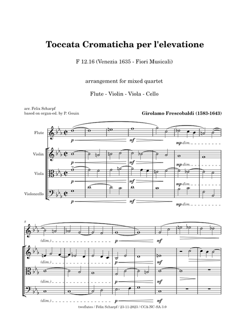 Toccata Cromaticha (F 12.16) - Girolamo Frescobaldi - arr. for Flute & Strings (Mixed Quartet)