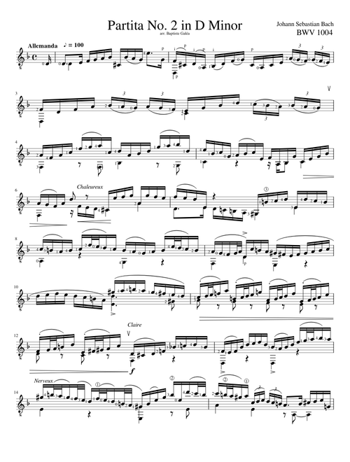 Partita No.2 in D Minor - Allemande - Guitare