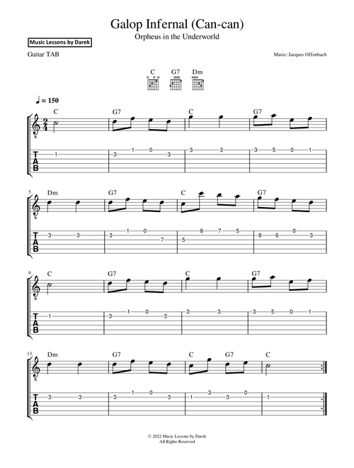 Galop Infernal (Can-can) (GUITAR TAB) Orpheus in the Underworld [Jacques Offenbach] EXCERPT VERSION (Arr. Darek) (Easy Guitar with TAB)