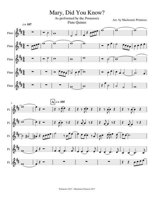 Mary Did You Know ~ Flute Quintet