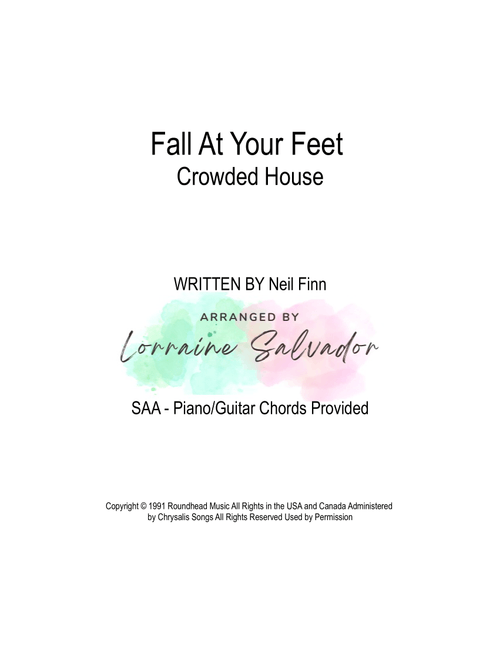 Fall At Your Feet (Arr. Lorraine Anne Salvador) - Crowded House (Choral, SAA)