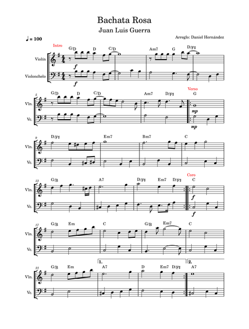 Bachata Rosa (Arr. Daniel Hernandez) - Juan Luis Guerra (Instrumental Duet and Piano)