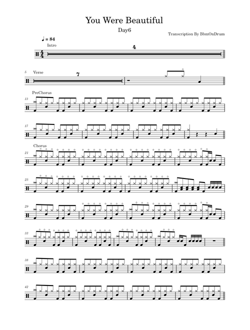 You Were Beautiful - Day6 / Drum Sheet Music