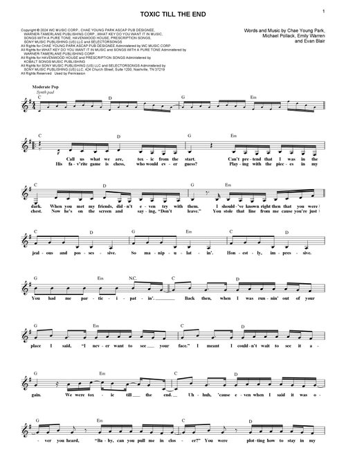 toxic till the end - Rosé (Lead Sheet - Fake Book)