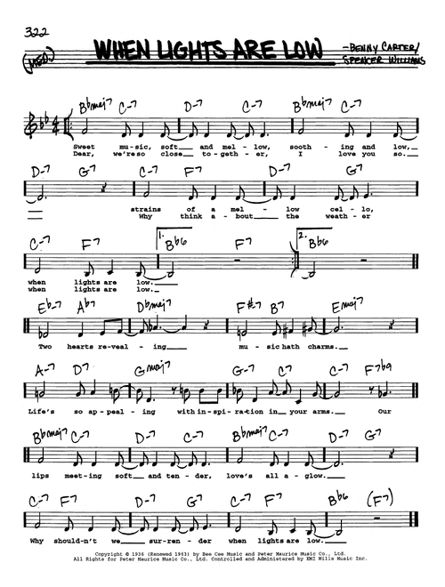 When Lights Are Low (Low Voice) - Benny Carter, Spencer Williams (Real Book - Melody-Chords-Lyrics)
