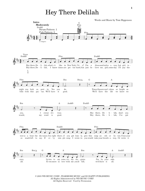 Hey There Delilah - Plain White Ts, Tom Higgenson (Easy Guitar)