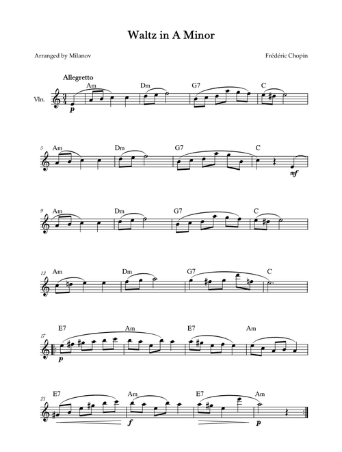 Waltz in A Minor | B. 150, Op. Posth. | Chopin | Violin | Chords (Arr. Milanov) - Frédéric Chopin (Violin Solo)