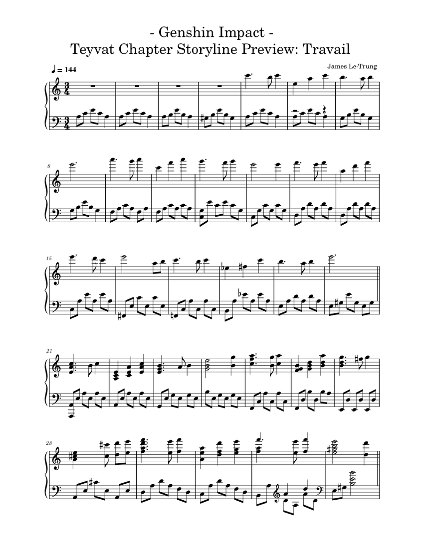 Genshin Impact Teyvat Chapter Storyline Preview Travail Sheet music