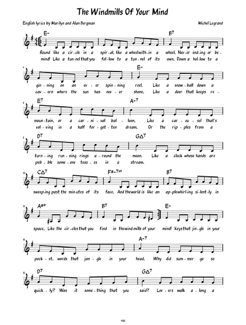 The Windmills of Your Mind (Lead sheet with lyrics )