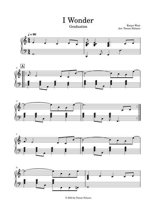 I Wonder (Arr. Tomas Nolasco) - Kayne West (Piano Solo)