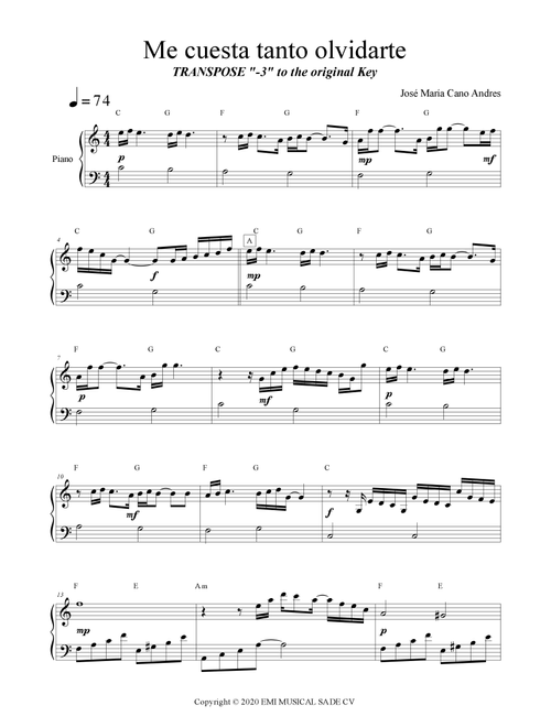 Me Cuesta Tanto Olivdarte (Arr. Musikeo) - Ana Maria Villa (Piano Solo)