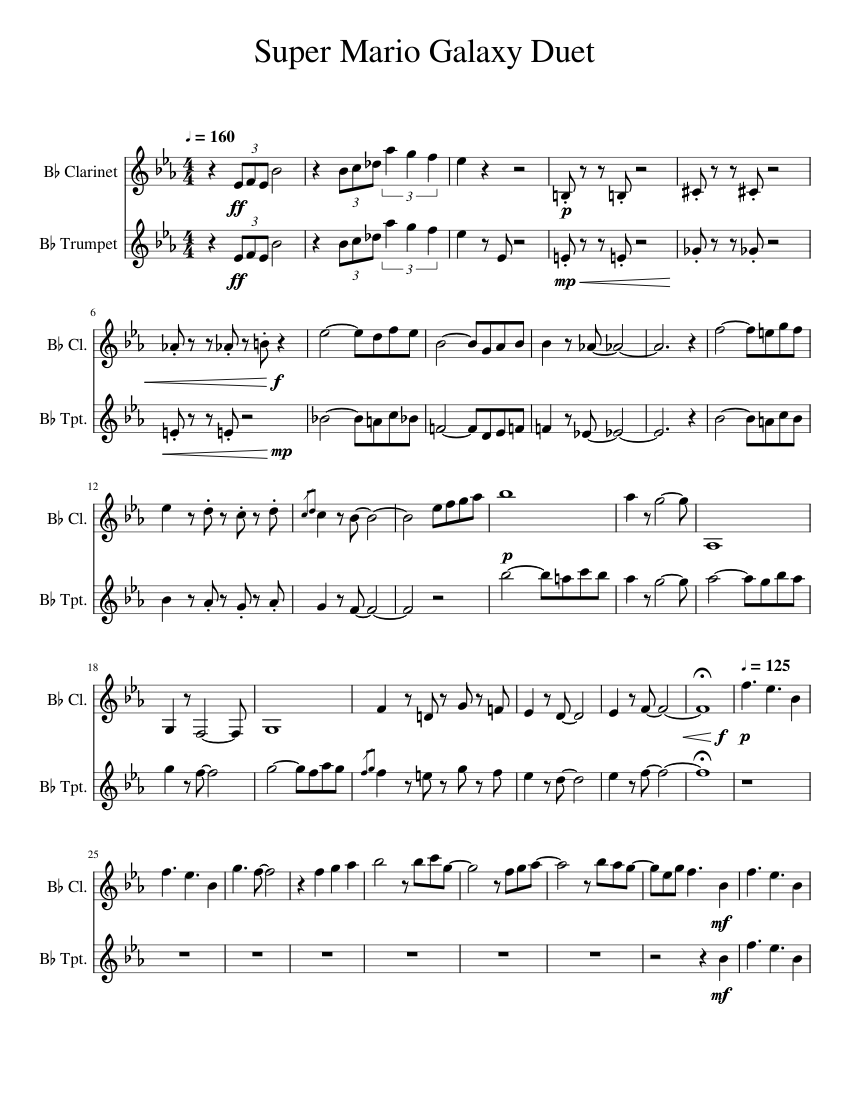 Super Mario Galaxy Duet Sheet Music for Clarinet in b-flat, Trumpet in ...