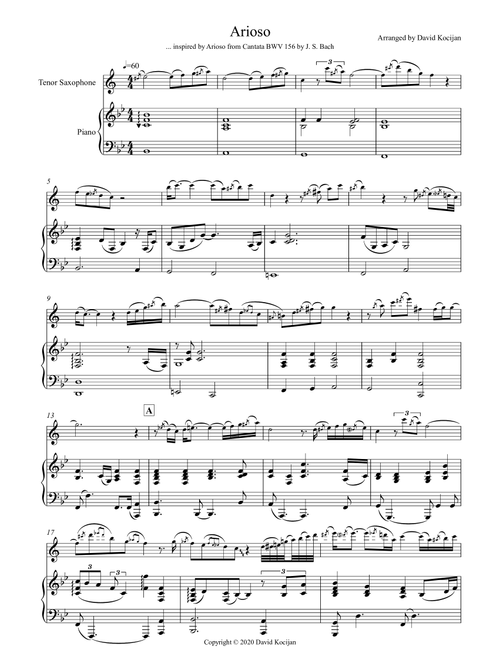 Arioso (tenor sax & piano) (Arr. David Kocijan) - J.S. Bach (Tenor Sax and Piano)