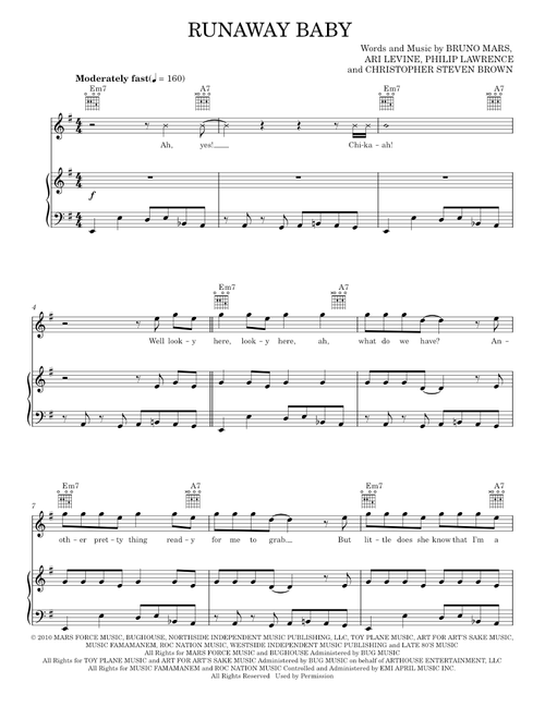 Runaway baby - Bruno Mars (Piano-Vocal-Guitar)