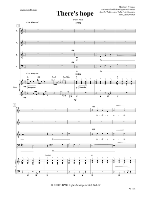 There's Hope (Arr. Jetse Bremer) - India Arie (Choral, SATB)
