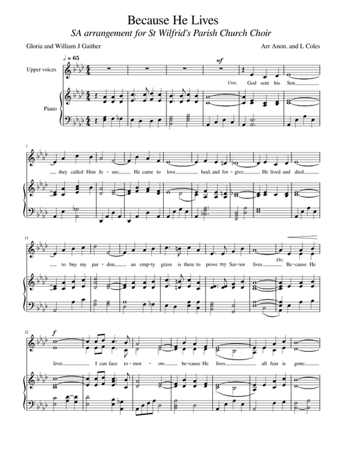 Because he lives – Misc Praise Songs Because he lives – SA and Piano