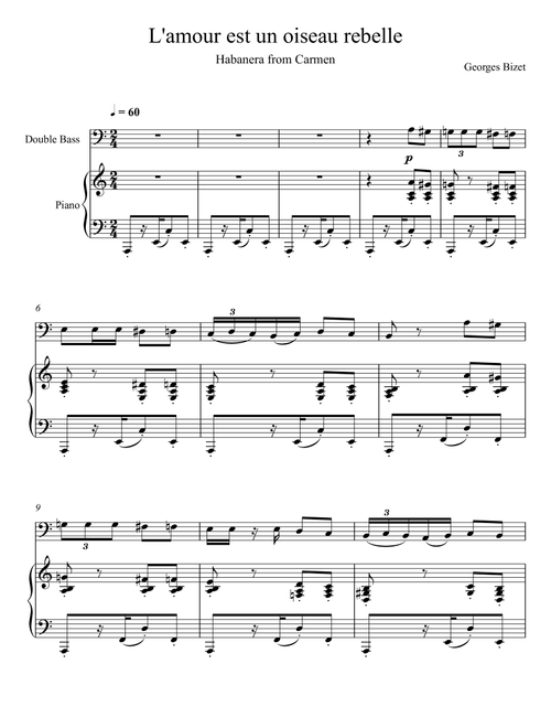 Georges Bizet- Habanera "L’amour est un oiseau rebelle" (Double Bass Solo) (Arr. André Laitano) (Instrumental Duet and Piano)