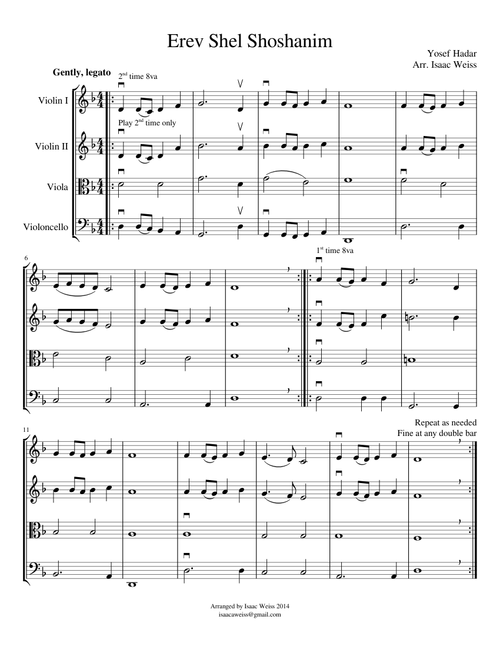 Erev Shel Shoshanim—for string quartet